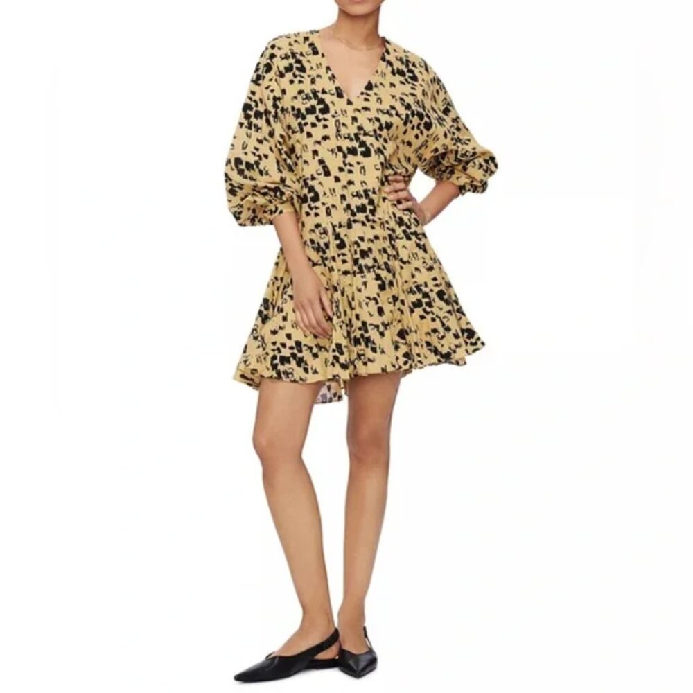 Anine Bing Tan/Black Abstract Print Swing Mini Dress